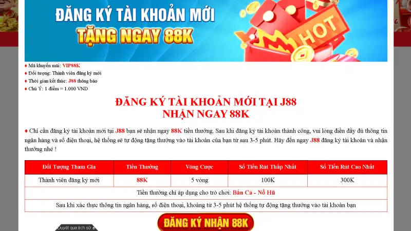 Chi tiết khuyến mãi nạp đầu J88 thưởng 88K